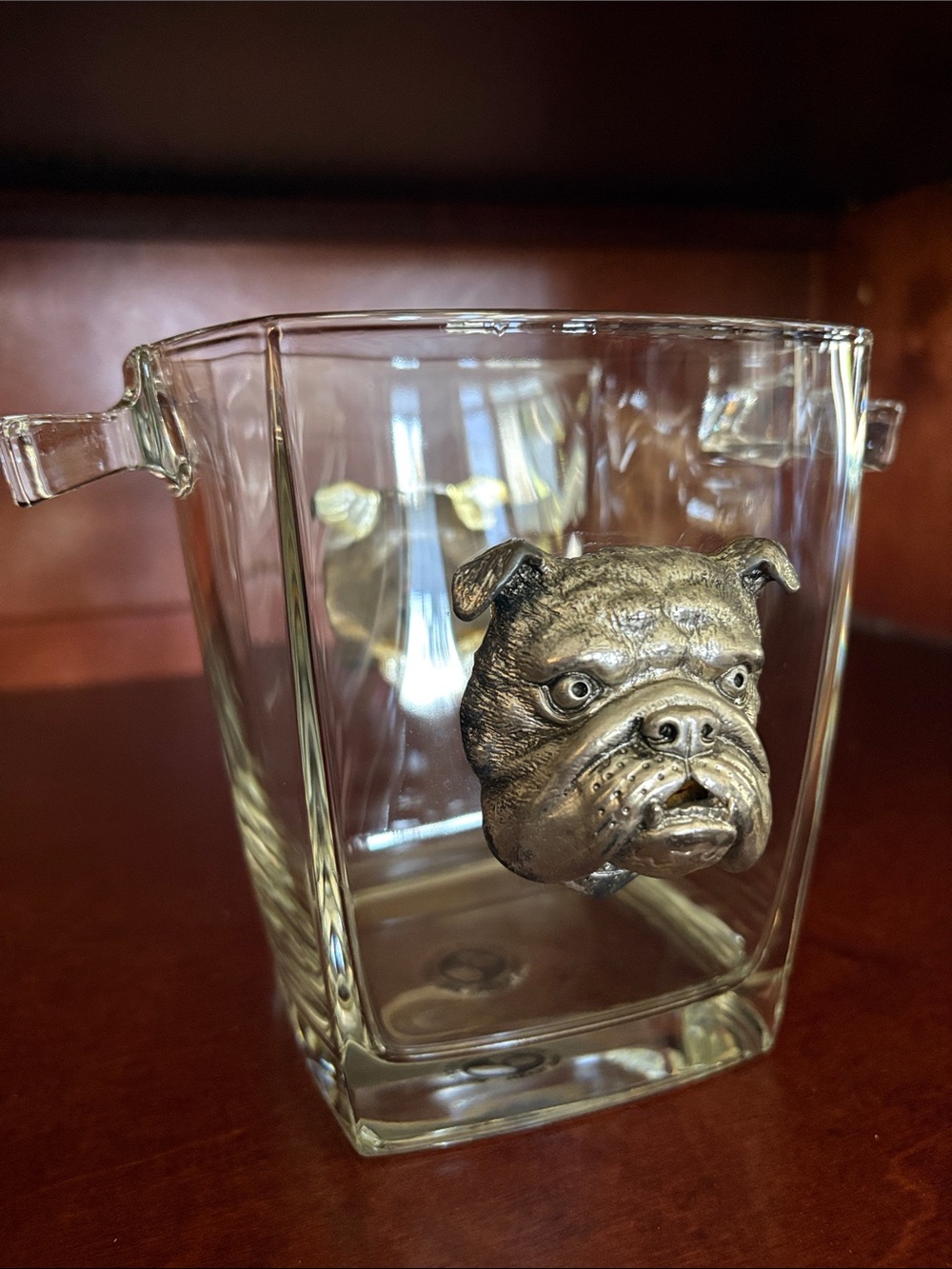 Arthur Court Crystal Ice Bucket with Pewter Bulldog accents